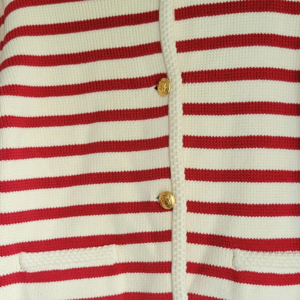 100% Cotton Superb Quality Luxurious Red and White Striped Cardigan Heavy & Warm - Picture 6 of 13